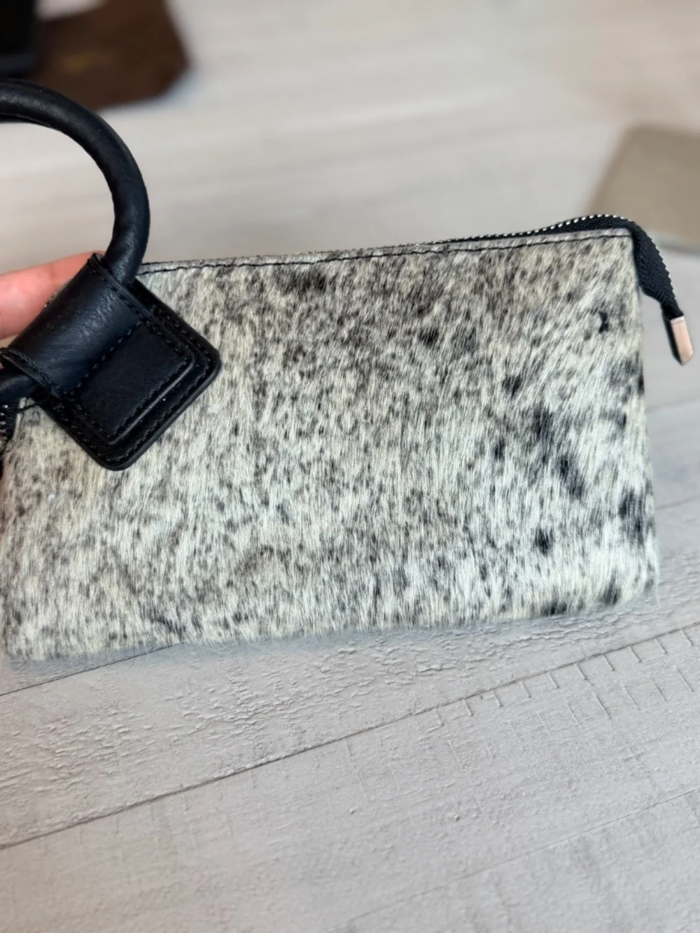 Montana West Genuine Hair-On Cowhide Ring Handle Wristlet Clutch Bag